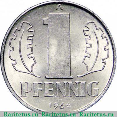 Реверс монеты 1 пфенниг (pfennig) 1964 года А 