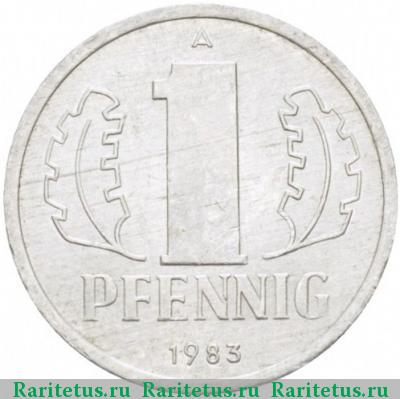 Реверс монеты 1 пфенниг (pfennig) 1983 года А 