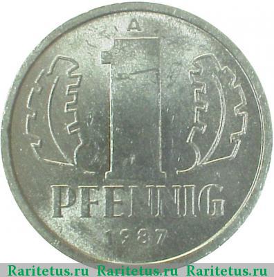 Реверс монеты 1 пфенниг (pfennig) 1987 года А 