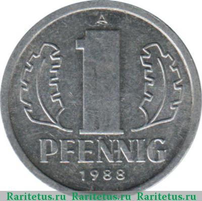 Реверс монеты 1 пфенниг (pfennig) 1988 года А 