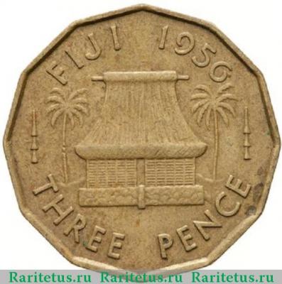 Реверс монеты 3 пенса (pence) 1956 года   Фиджи