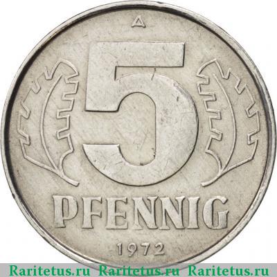 Реверс монеты 5 пфеннигов (pfennig) 1972 года А 