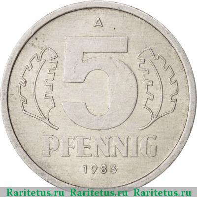 Реверс монеты 5 пфеннигов (pfennig) 1983 года А 