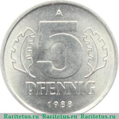 Реверс монеты 5 пфеннигов (pfennig) 1988 года А 