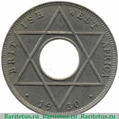 Реверс монеты 1/10 пенни (penny) 1930 года   Британская Западная Африка