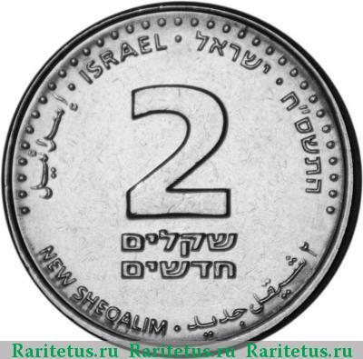 Реверс монеты 2 новых шекеля (new sheqalim) 2008 года  