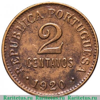 Реверс монеты 2 сентаво (centavos) 1920 года   Португалия