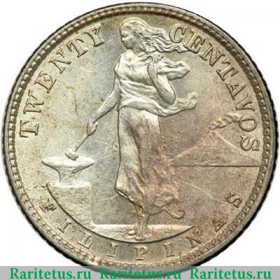 Реверс монеты 20 сентаво (centavos) 1929 года   Филиппины