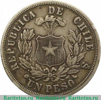 Реверс монеты 1 песо (peso) 1868 года   Чили
