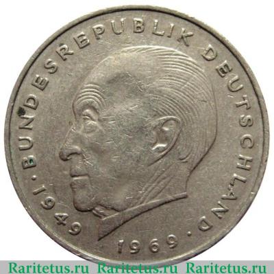 Реверс монеты 2 марки (deutsche mark) 1972 года F  Германия