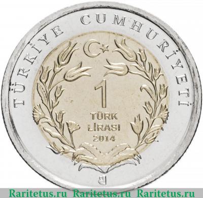 1 лира (lirasi) 2014 года  гиена Турция