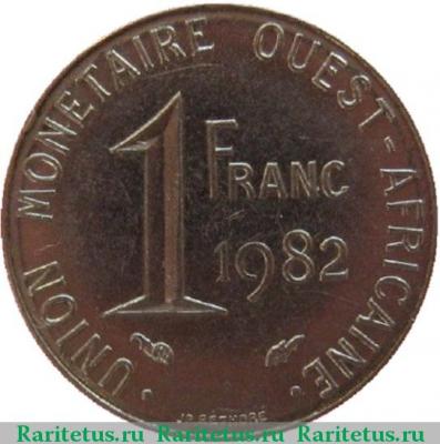 Реверс монеты 1 франк (franc) 1982 года   Западная Африка (BCEAO)