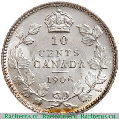 Реверс монеты 10 центов (cents) 1906 года   Канада