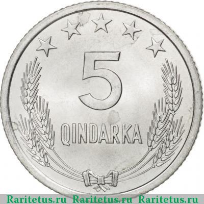Реверс монеты 5 киндарок (qindarka) 1969 года  