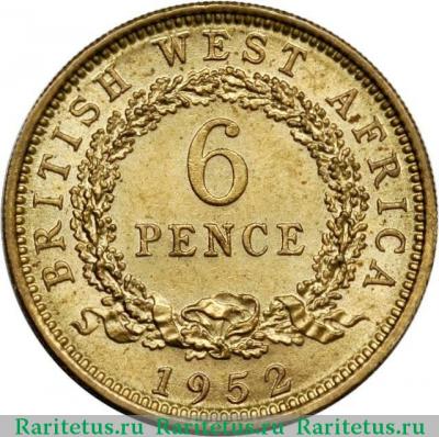 Реверс монеты 6 пенсов (pence) 1952 года   Британская Западная Африка