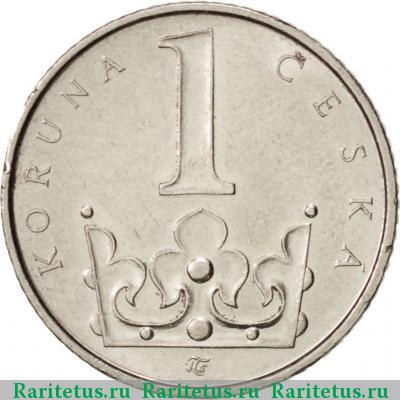 Реверс монеты 1 крона (koruna) 2002 года  Чехия