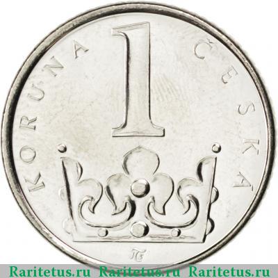 Реверс монеты 1 крона (koruna) 2010 года  Чехия