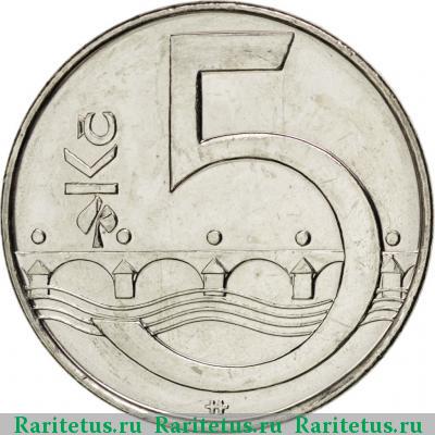 Реверс монеты 5 крон (korun) 2006 года  
