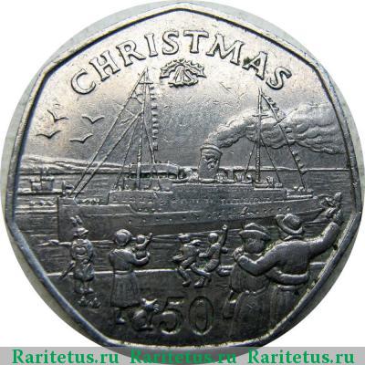 Реверс монеты 50 пенсов (pence) 1990 года AA Остров Мэн