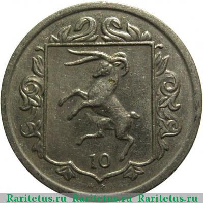 Реверс монеты 10 пенсов (pence) 1984 года AE Остров Мэн