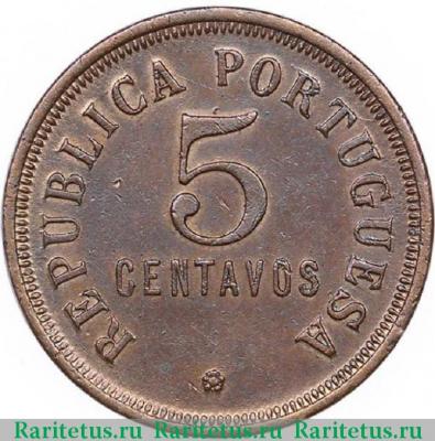 Реверс монеты 5 сентаво (centavos) 1923 года   Ангола