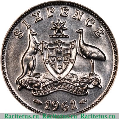 Реверс монеты 6 пенсов (pence) 1961 года   Австралия