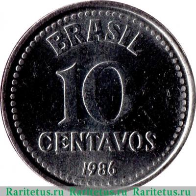 Реверс монеты 10 сентаво (centavos) 1986 года   Бразилия