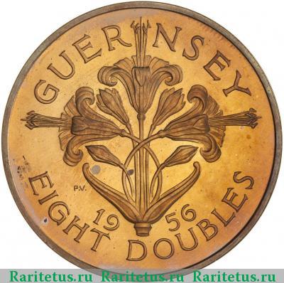 Реверс монеты 8 дублей (doubles) 1956 года  Гернси