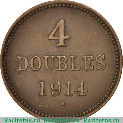 Реверс монеты 4 дубля (doubles) 1914 года H Гернси