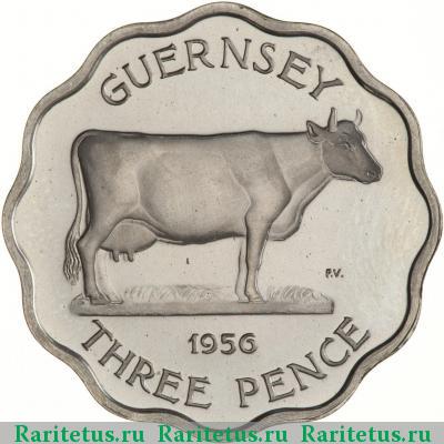 Реверс монеты 3 пенса (pence) 1956 года  Гернси