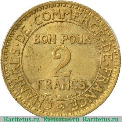 Реверс монеты 2 франка (francs) 1923 года   Франция