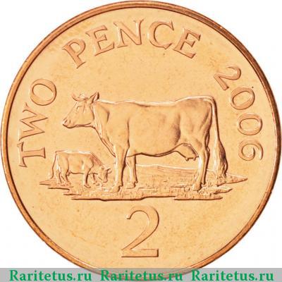 Реверс монеты 2 пенса (pence) 2006 года  Гернси