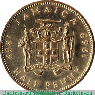 Реверс монеты 1/2 пенни (half penny) 1969 года   Ямайка