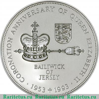 Реверс монеты 2 фунта (pounds) 1993 года  Джерси proof