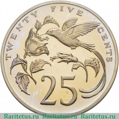Реверс монеты 25 центов (cents) 1970 года   Ямайка proof