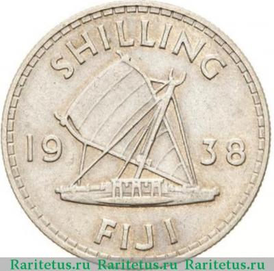 Реверс монеты 1 шиллинг (shilling) 1938 года   Фиджи