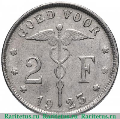 Реверс монеты 1 франк (franc) 1923 года  BELGIË Бельгия