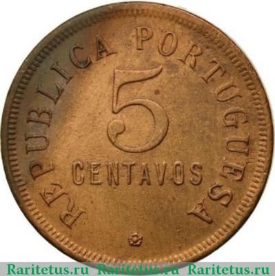 Реверс монеты 5 сентаво (centavos) 1921 года   Ангола