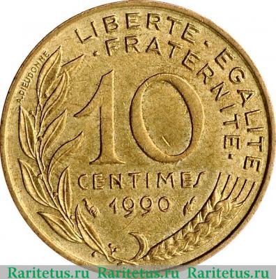 Реверс монеты 10 сантимов (centimes) 1990 года   Франция