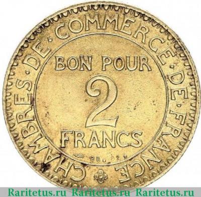 Реверс монеты 2 франка (francs) 1924 года   Франция