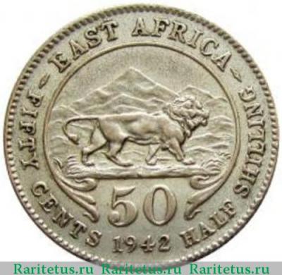 Реверс монеты 50 центов (cents) 1942 года   Британская Восточная Африка