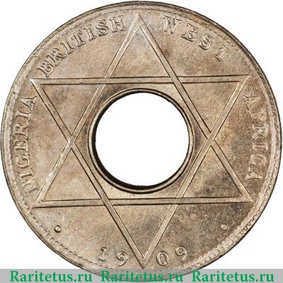 Реверс монеты 1/10 пенни (penny) 1909 года   Британская Западная Африка