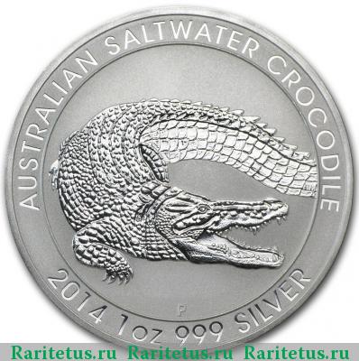 Реверс монеты 1 доллар (dollar) 2014 года P крокодил Австралия