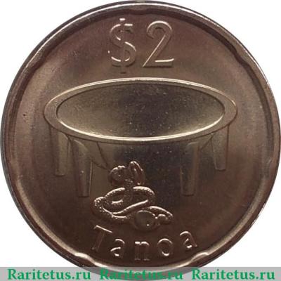 Реверс монеты 2 доллара (dollars) 2014 года   Фиджи
