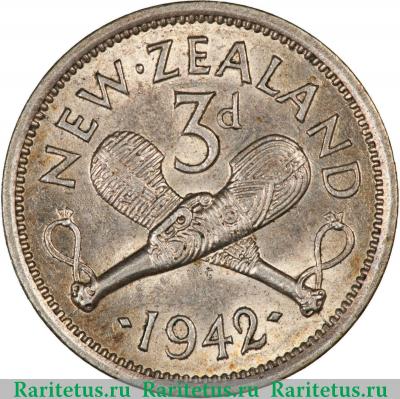 Реверс монеты 3 пенса (pence) 1942 года   Новая Зеландия
