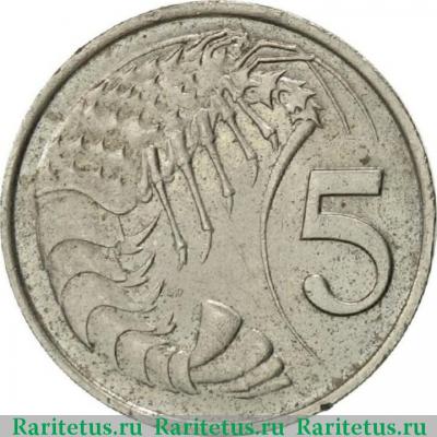 Реверс монеты 5 центов (cents) 1987 года   Каймановы острова