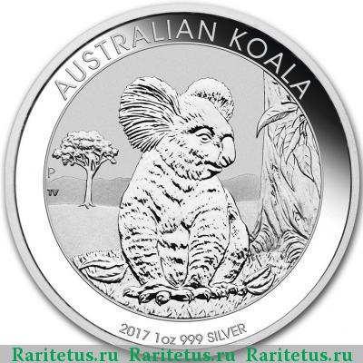 Реверс монеты 1 доллар (dollar) 2017 года P коала Австралия
