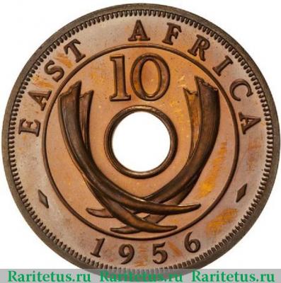 Реверс монеты 10 центов (cents) 1956 года   Британская Восточная Африка