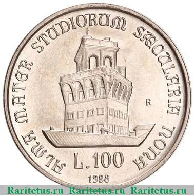 Реверс монеты 100 лир (lire) 1988 года   Италия