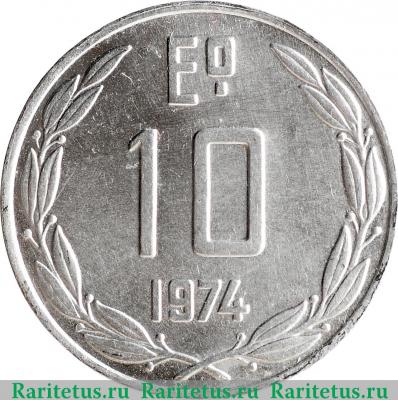 Реверс монеты 10 эскудо (escudos) 1974 года   Чили
